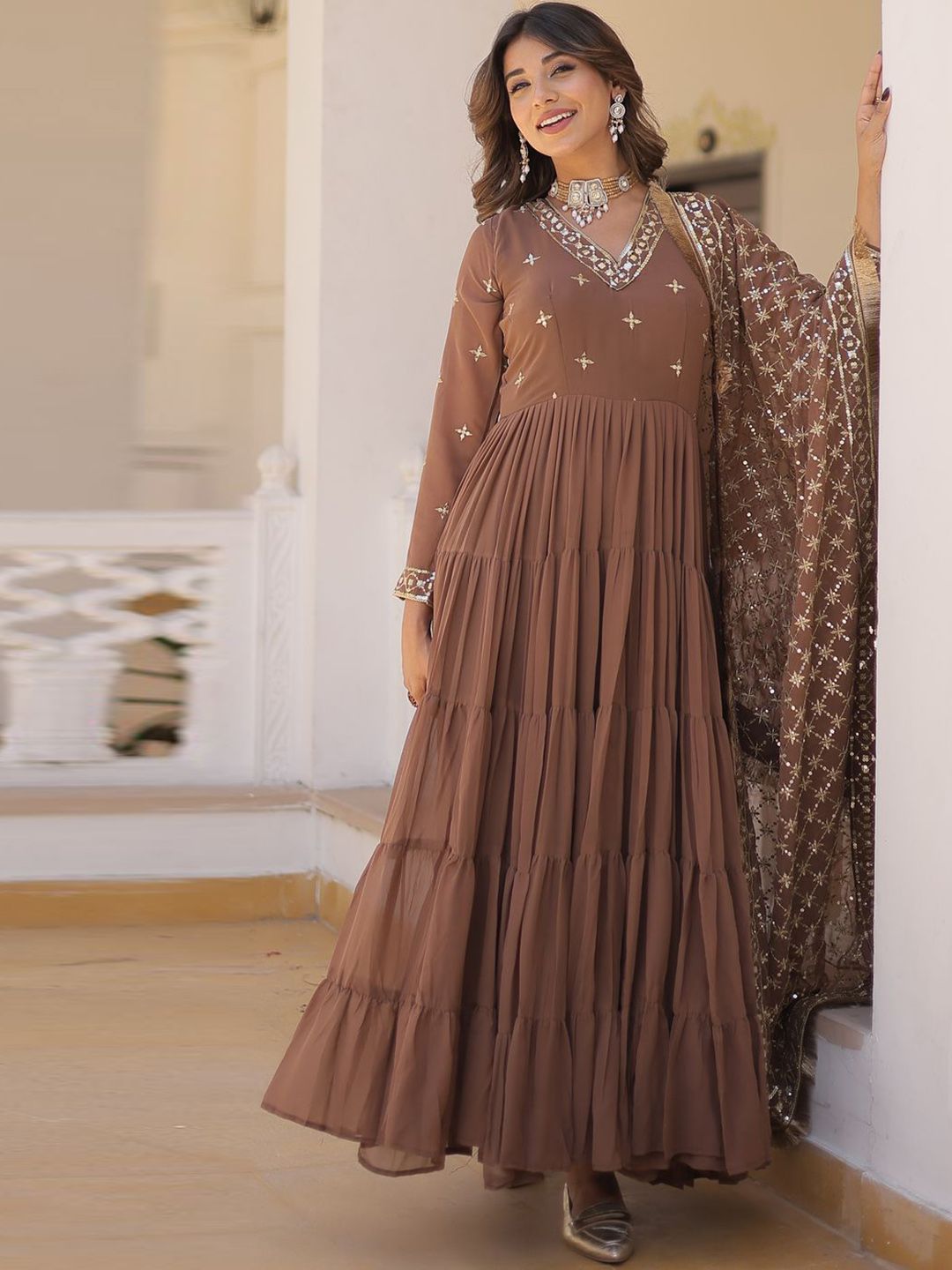 KALINI Ethnic Motifs Embroidered Kurta With Dupatta