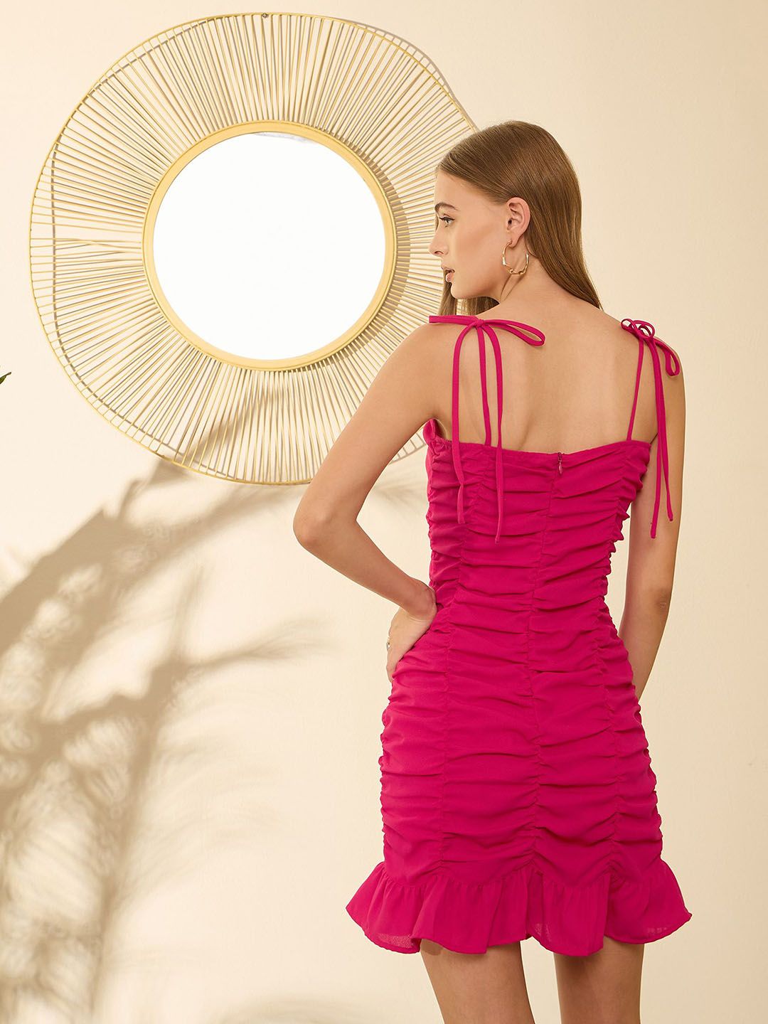 Berrylush Shoulder Straps Gathered or Pleated Sheath Mini Dress