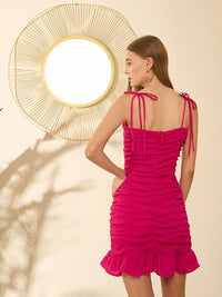 Berrylush Shoulder Straps Gathered or Pleated Sheath Mini Dress