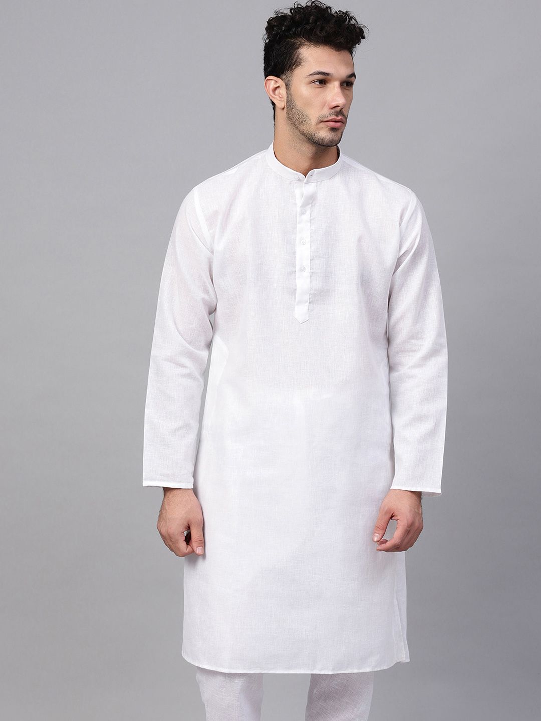 SOJANYA Men White Solid Straight Kurta