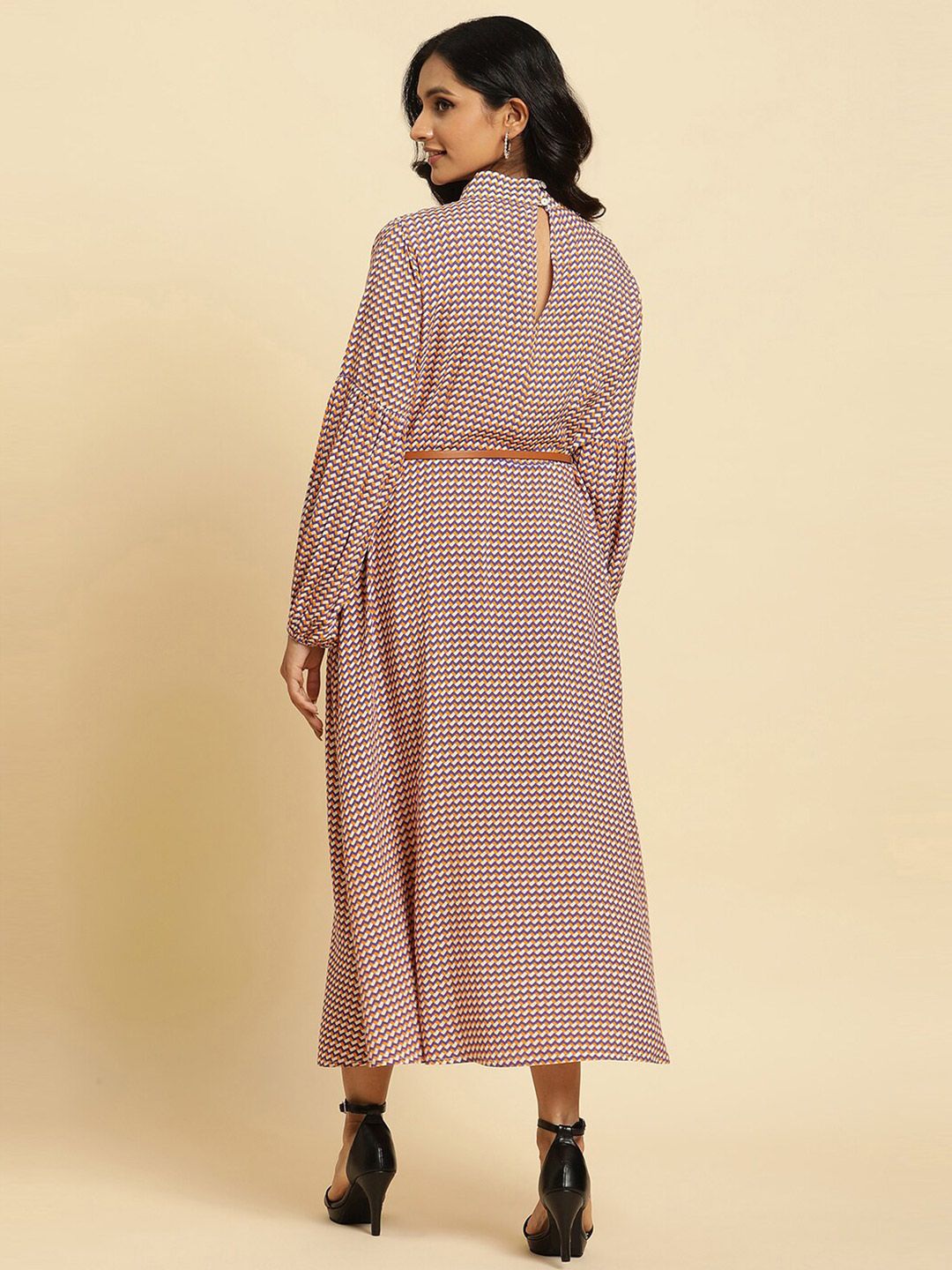 W  Geometric Printed High Neck Maxi Dress