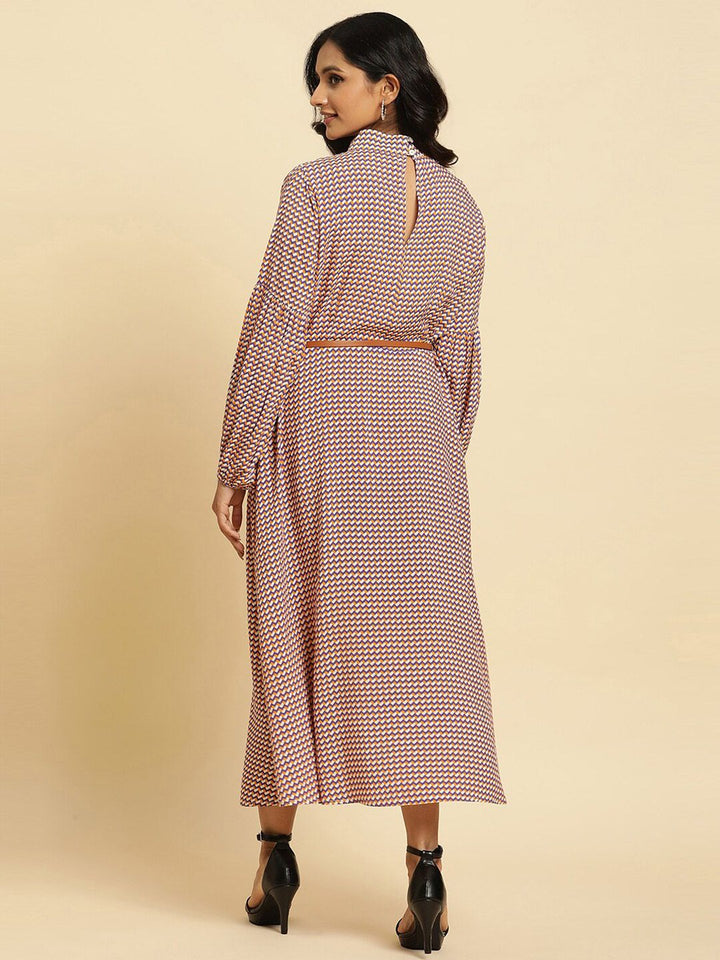 W  Geometric Printed High Neck Maxi Dress