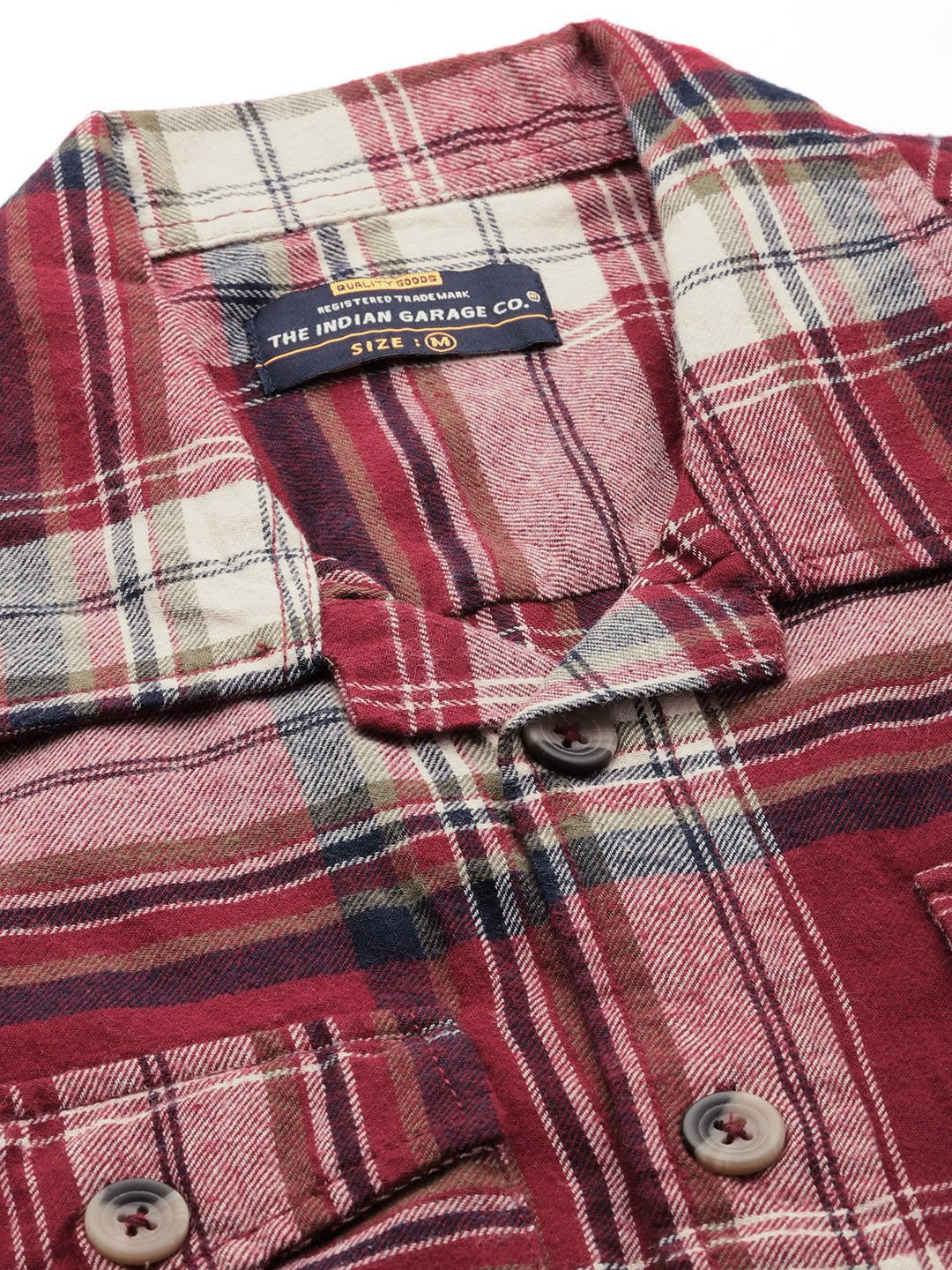 The Indian Garage Co Pure Cotton Regular Fit Checked Double Flap Pocket Flannel Shirt