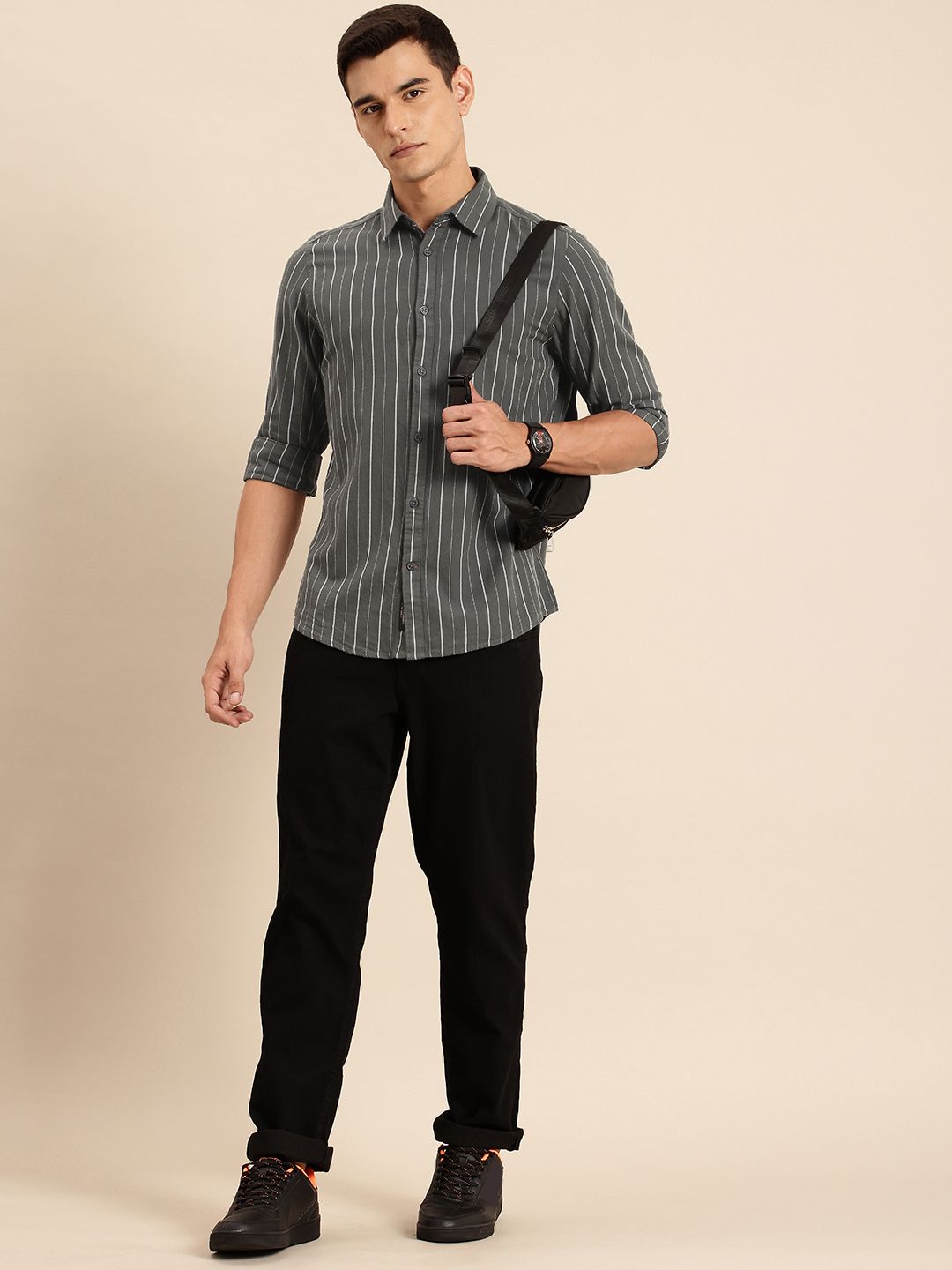 Being Human Pure Cotton Slim Fit Striped Casual Shirt