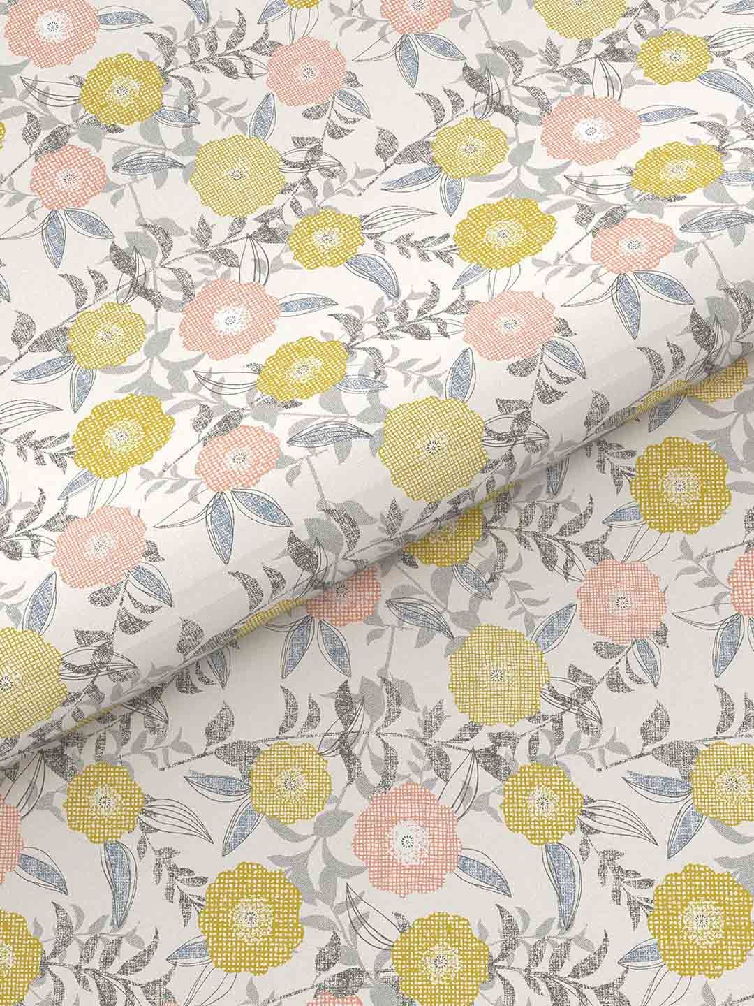 MYTRIDENT Doodle Flora Peach Flat 144TC Queen Cotton Bedsheet Set