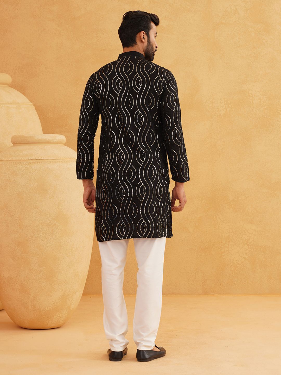 SOJANYA Embroidered Sequinned Pure Cotton Kurta With Churidar