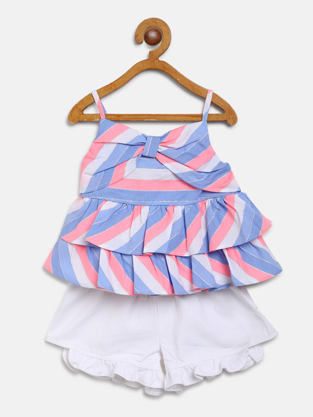 Nauti Nati Girls Blue & White Striped Top & Solid Shorts
