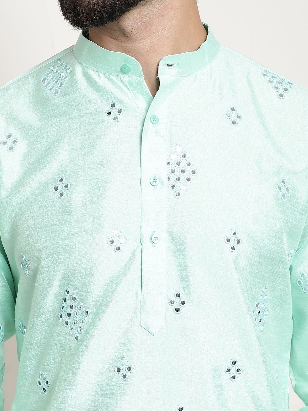 SOJANYA Geometric Embroidered Regular Mirror Work Kurta With Churidar