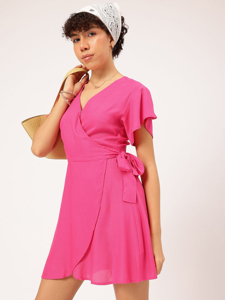 DressBerry Pastel Paradise Flutter Sleeves Wrap Tie-Up Mini Dress