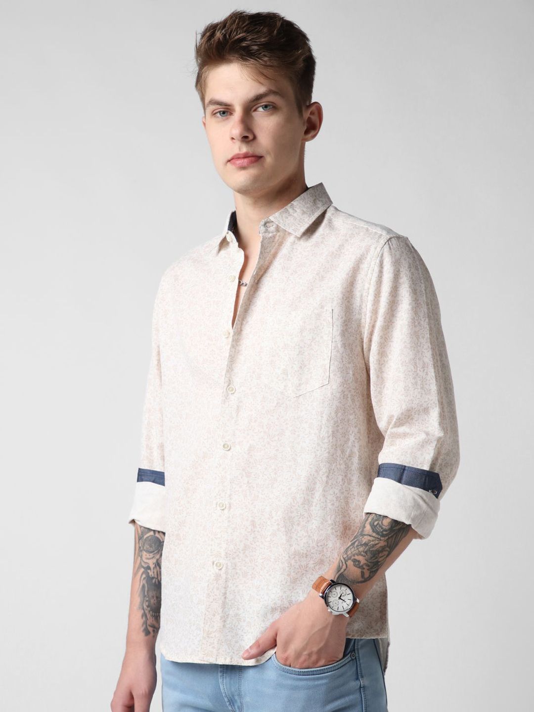 VASTRADO Men Tiny Floral Printed Cotton Shirt