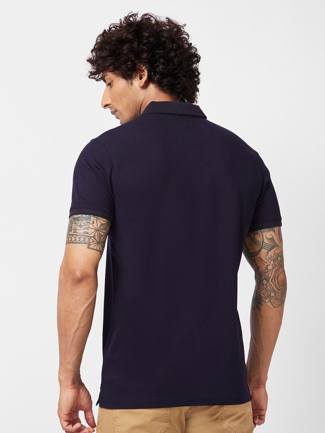 SPYKAR Graphic Printed Polo Collar Applique Slim Fit Cotton Casual T-shirt