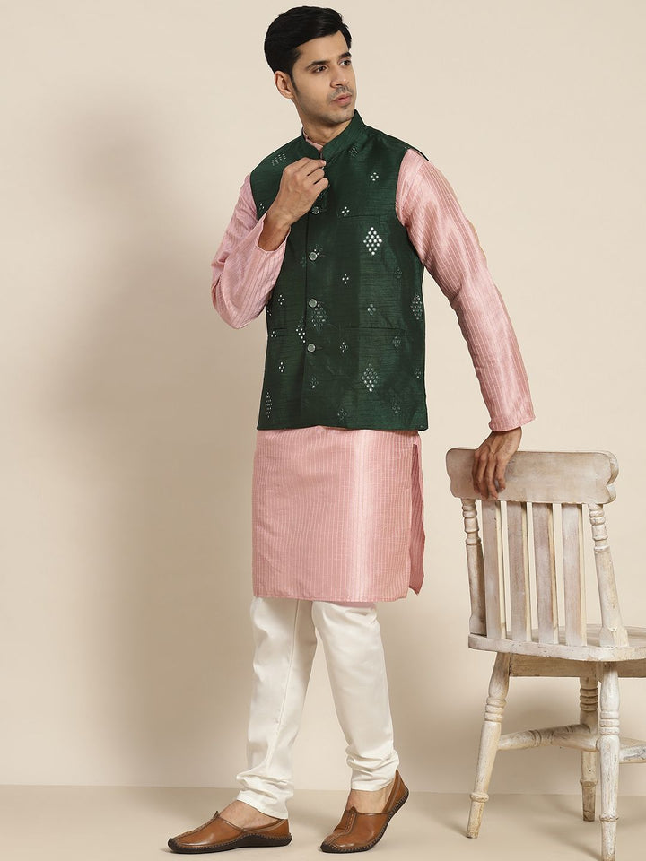 SOJANYA Men Woven Design Kurta with Churidar with Nehru Jacket