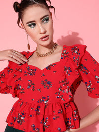 STREET 9 Deep Red Floral Top
