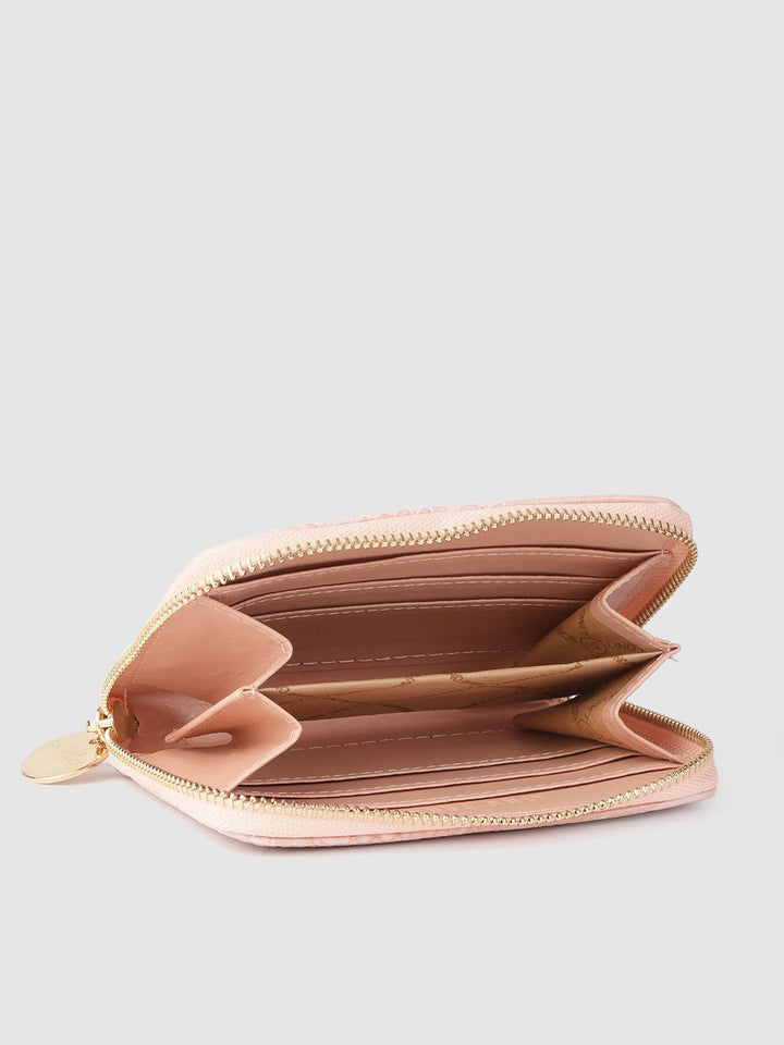 Lino Perros Women Peach-Coloured Croc-Textured Zip Around Wallet