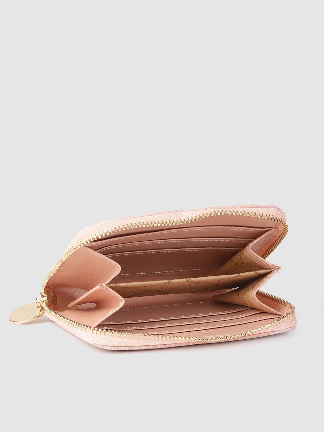 Lino Perros Women Peach-Coloured Croc-Textured Zip Around Wallet