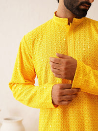 SOJANYA Embroidered Mandarin Collar Sequinned Pure Cotton Kurta with Pyjamas