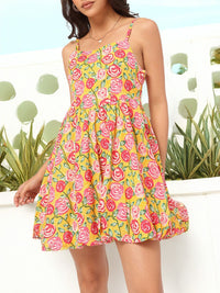 DressBerry Sweet & Subtle Floral Printed Shoulder Straps A-Line Mini Dress