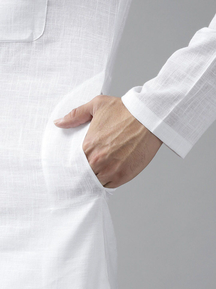 See Designs Men White Straight Cotton Kurta
