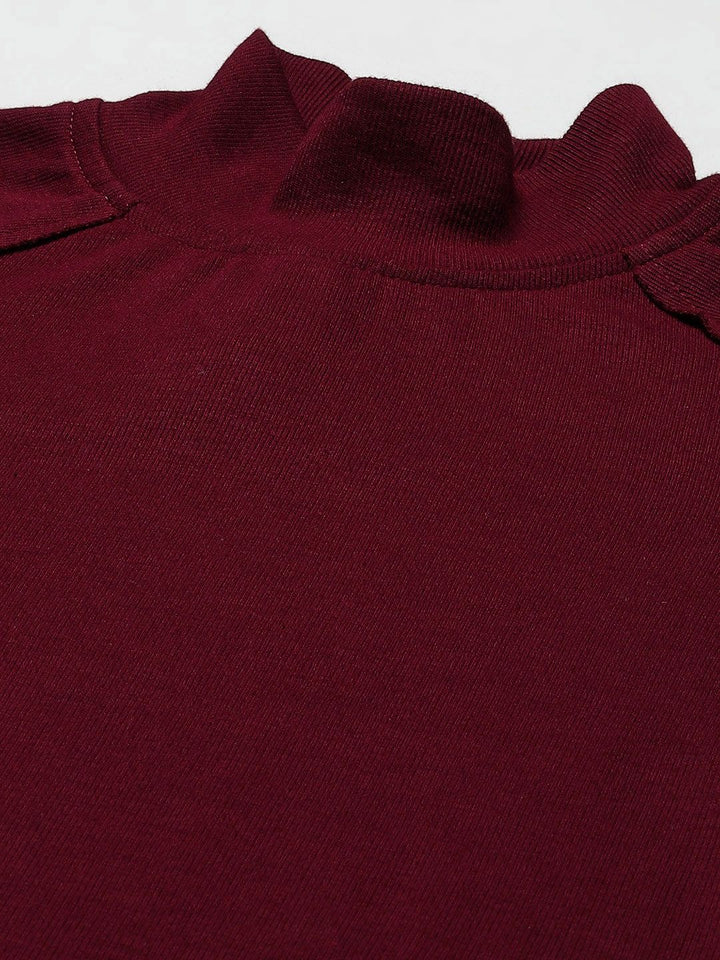 Gaun A-Line Berusuk Maroon SASSAFRAS