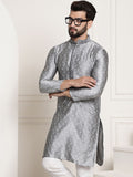 SOJANYA Paisley Woven Design Mandarin Collar Thread Work Long Sleeves Straight Kurta