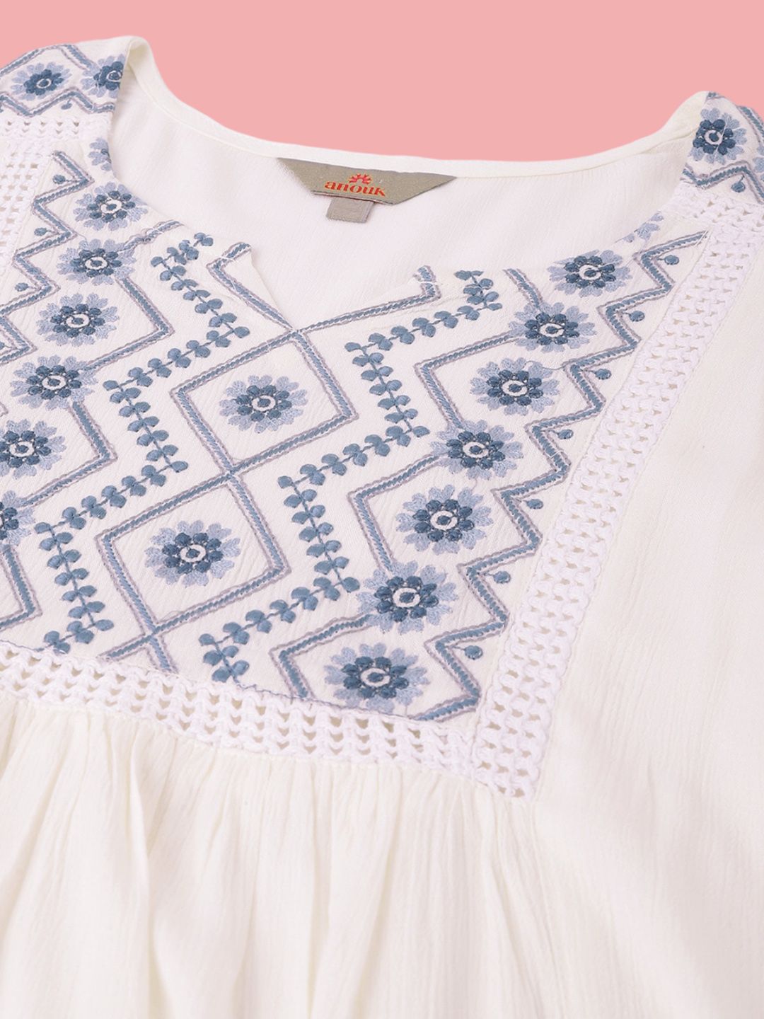 Anouk Ethnic Motifs Yoke Design Thread Work A-Line Short Kurti