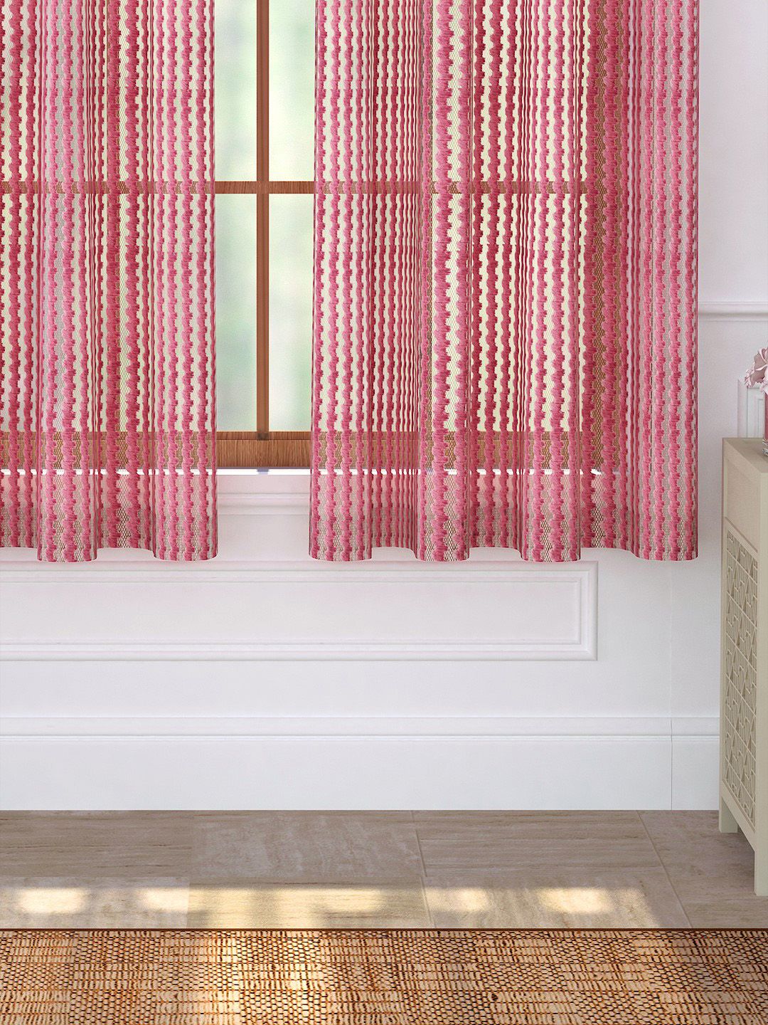Story@home Pink Set of 2 Sheer Window Curtains