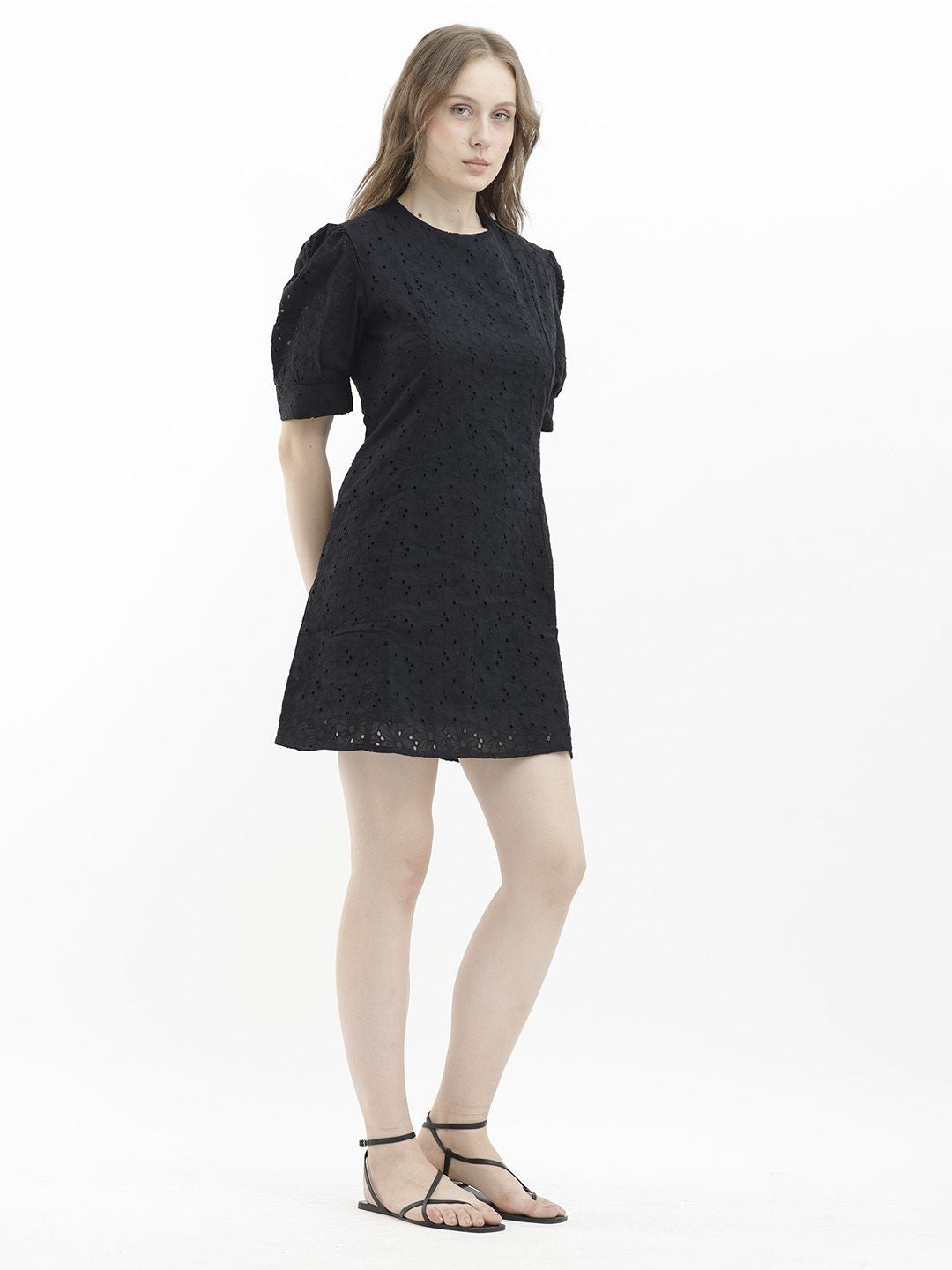 RAREISM Puff Sleeve Cotton Sheath Mini Dress