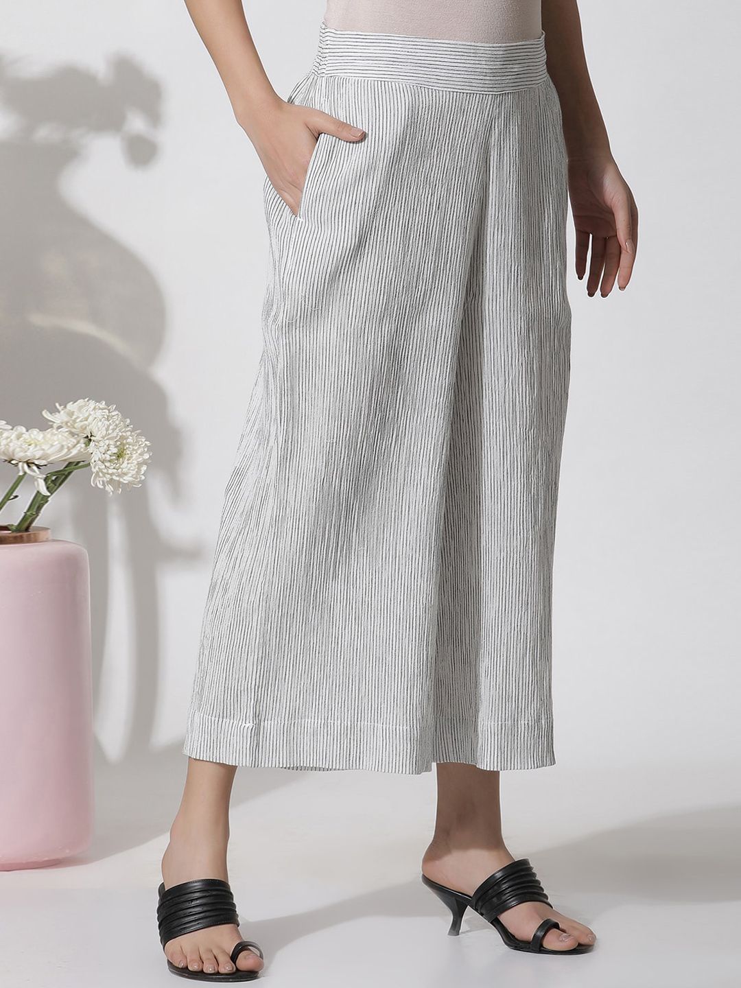 W Women Striped Loose Fit Culotte Trousers