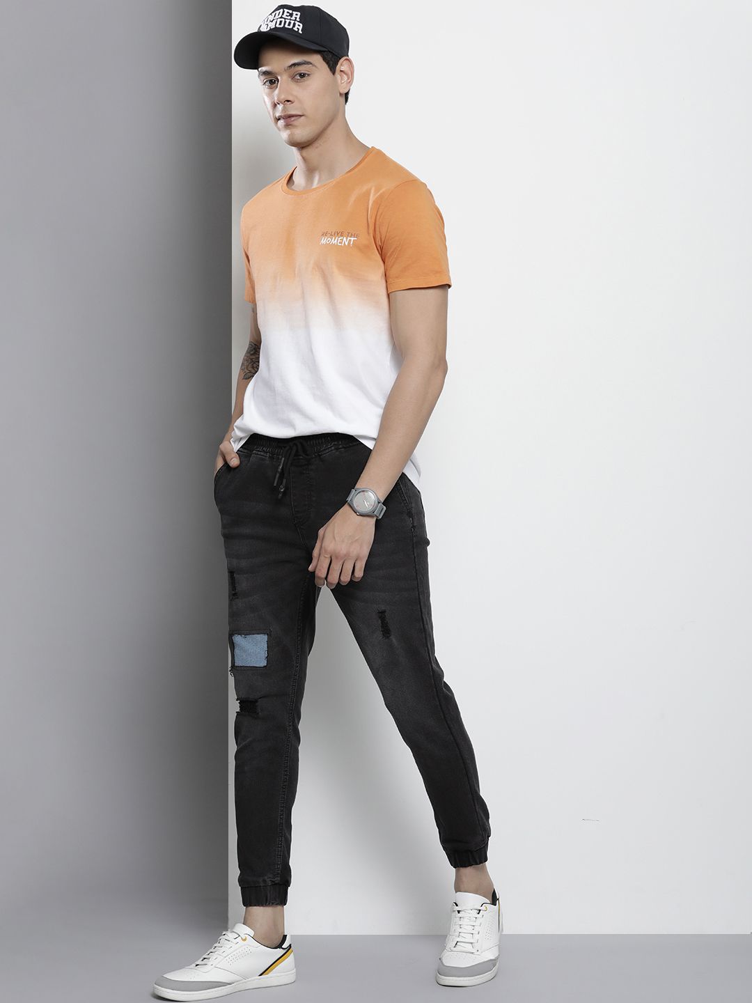 The Indian Garage Co Slim Fit Mildly Distressed Light Fade Stretchable Jogger Jeans