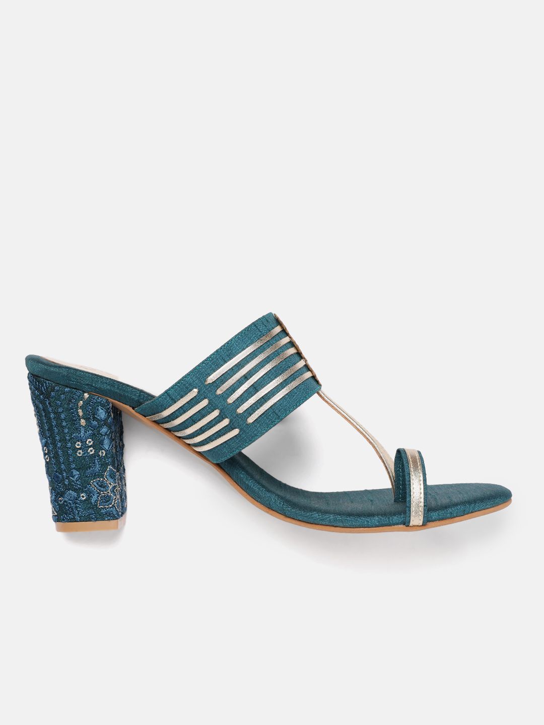 House of Pataudi Ethnic Embellished Open Toe Block Sandals