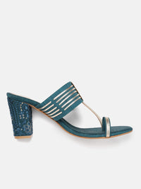 House of Pataudi Ethnic Embellished Open Toe Block Sandals