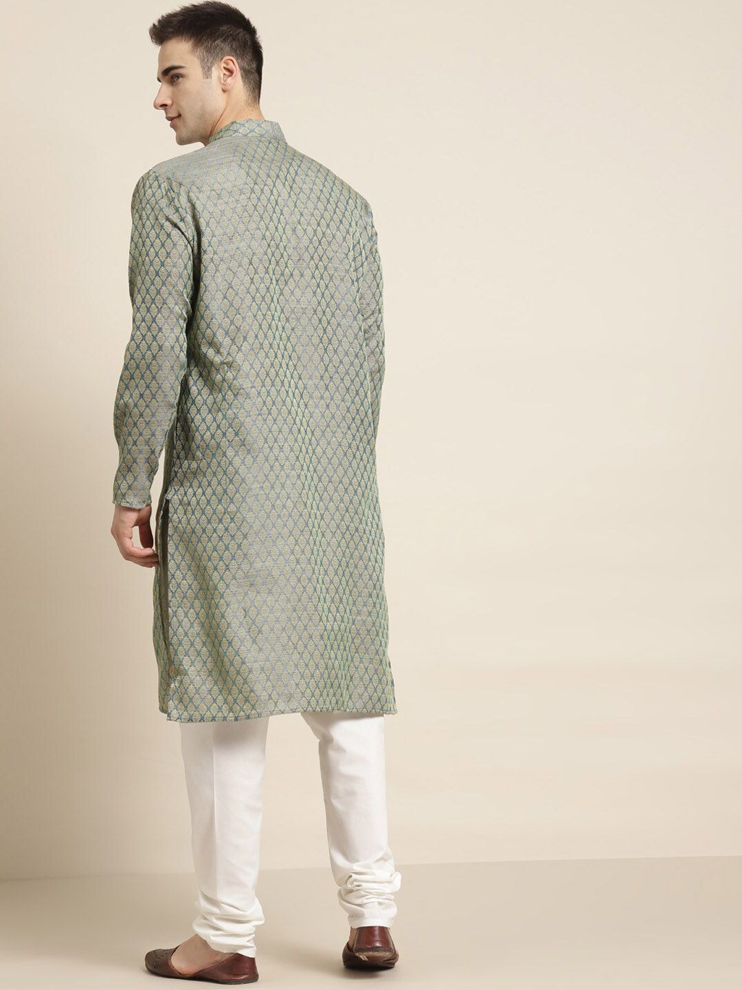 SOJANYA Ethnic Motif Woven Design Mandarin Collar Kurta With Churidar