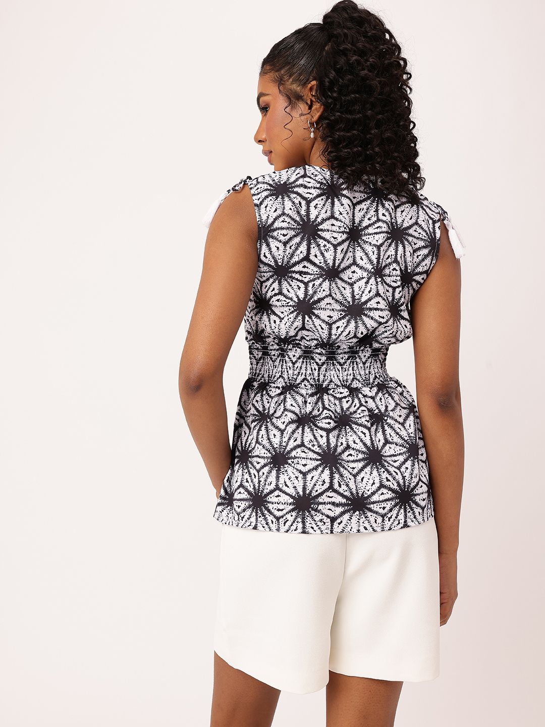 DressBerry Monochrome Shoulder Ties Peplum Top