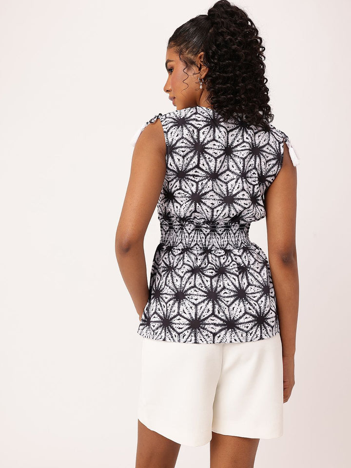 DressBerry Monochrome Shoulder Ties Peplum Top