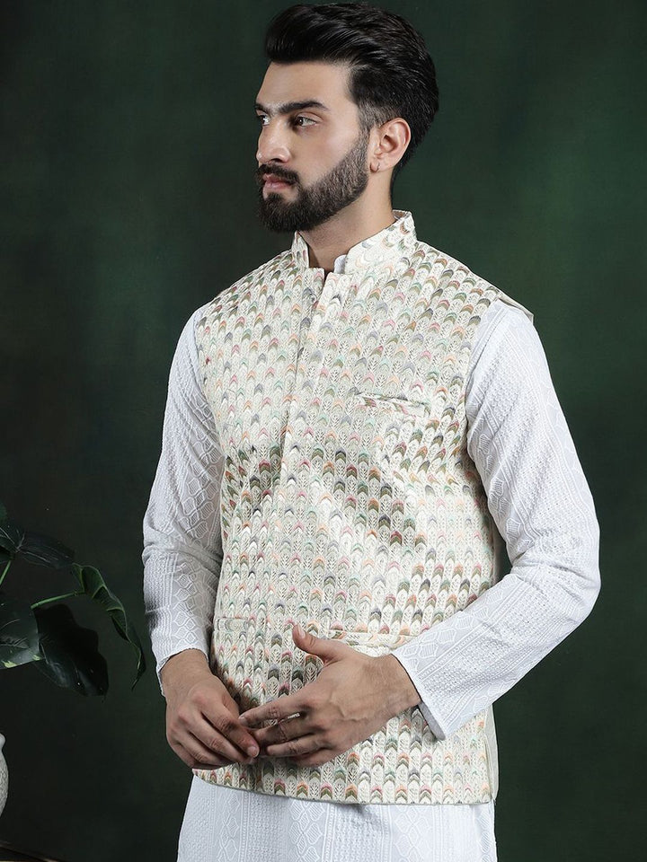SOJANYA Jaket Tenun Nehru Lelaki Sulam