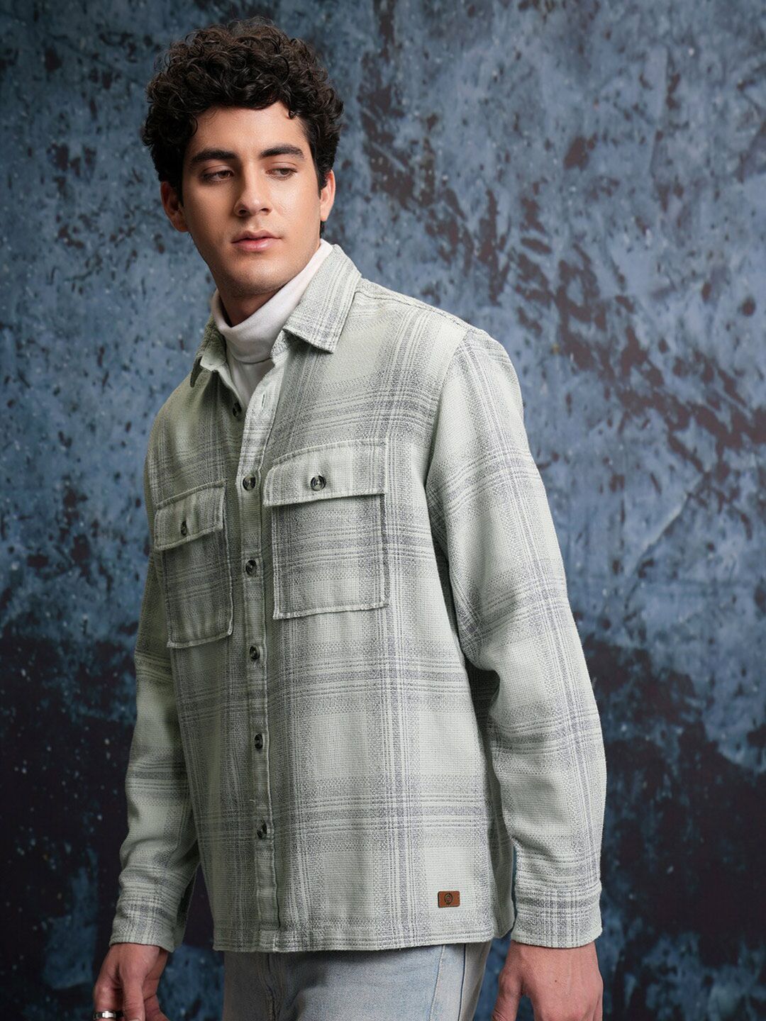 Locomotive Grindle Mock Lino Dobby Textured Tartan Checked Oversized Overshirt