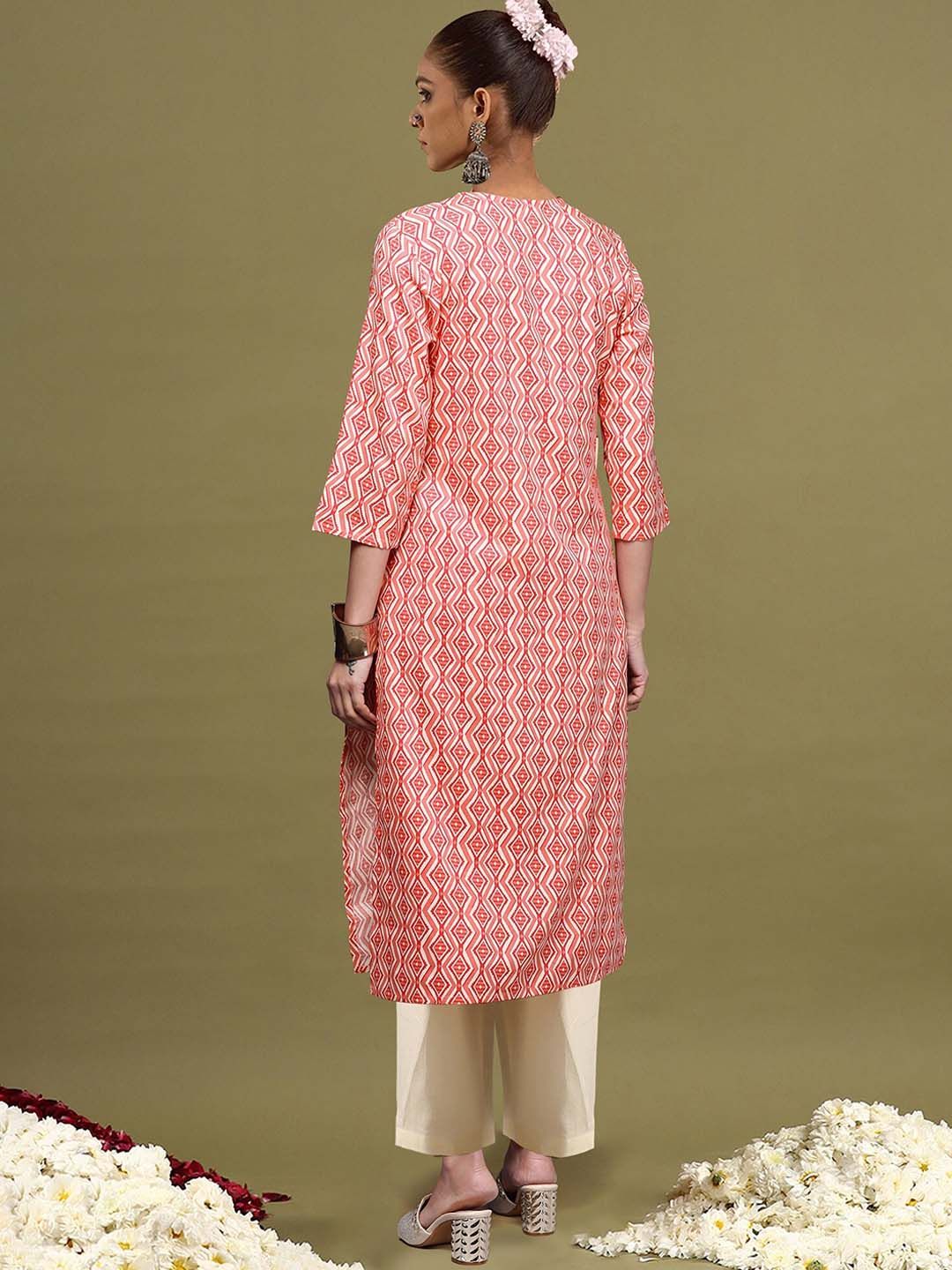 Indo Era Geometric Printed Mirror Work Straight Kurta