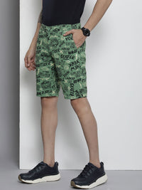 The Indian Garage Co Men Olive Green Printed Slim Fit Denim Shorts