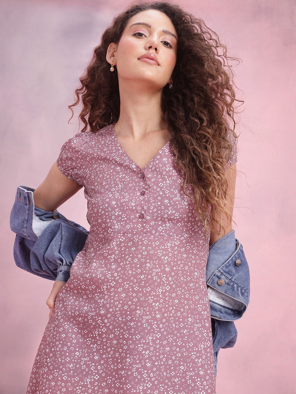 DressBerry Floral Print Puff Sleeve A-Line Mini Dress
