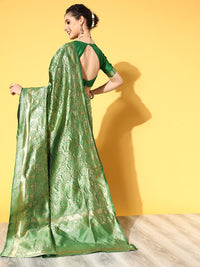 Saree mall Green & Golden Woven Design Banarasi Saree