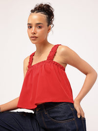 DressBerry Scarlet Flare Ruched Strap Crop Top