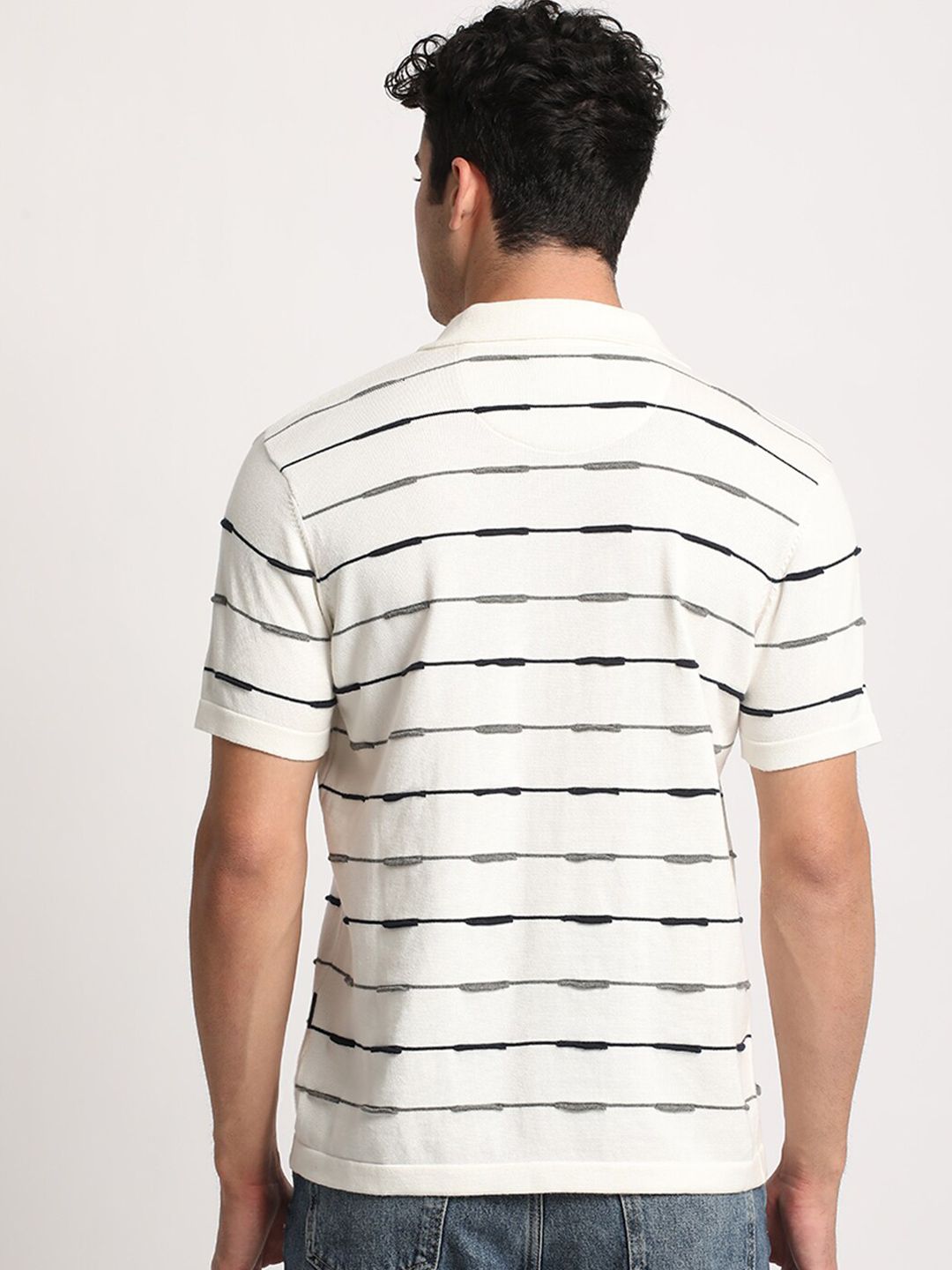THE BEAR HOUSE Men Striped Regular Fit Cotton Polo Collar T-Shirt