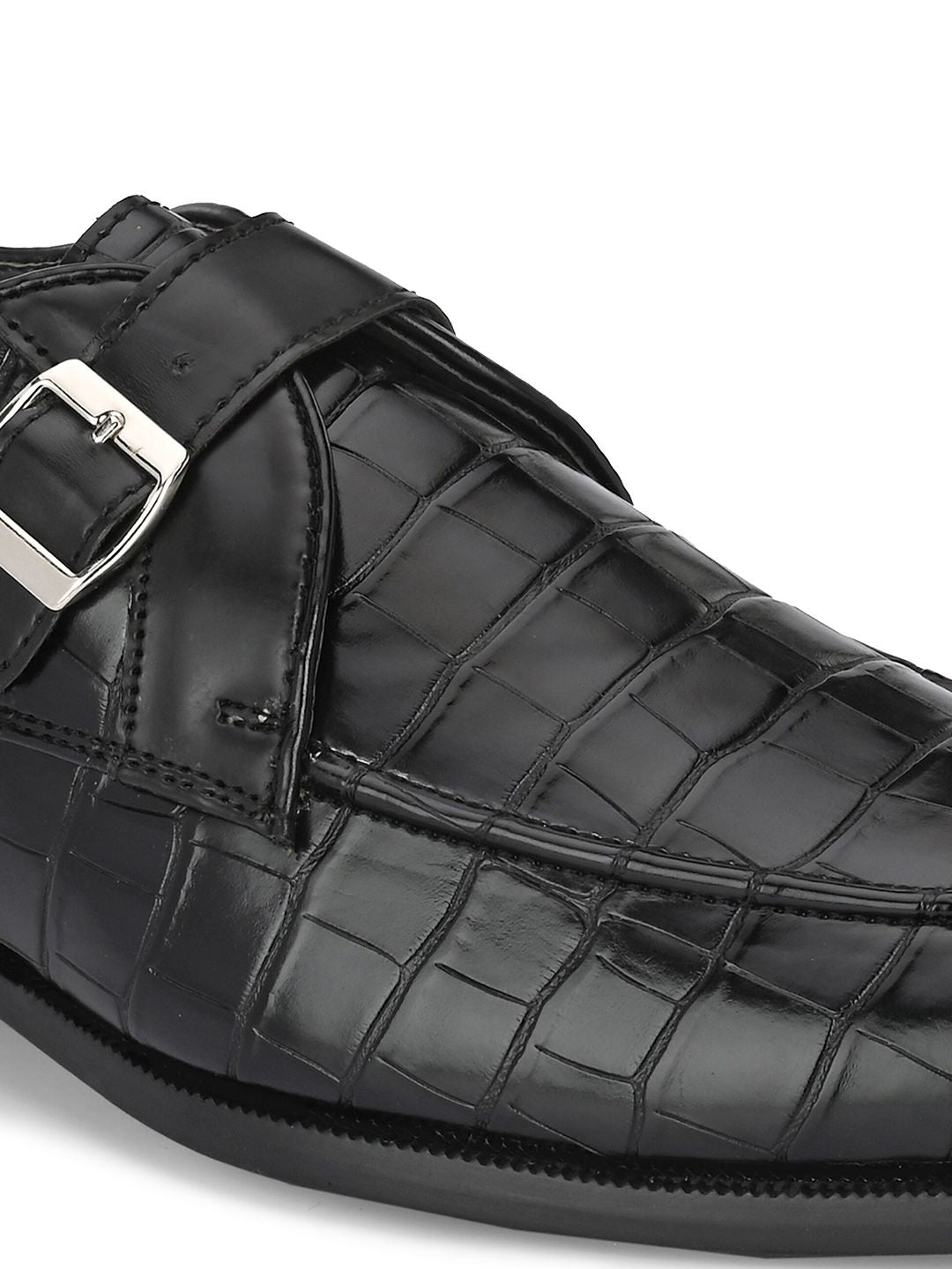 House of Pataudi Men Textured Formal Monk Shoes
