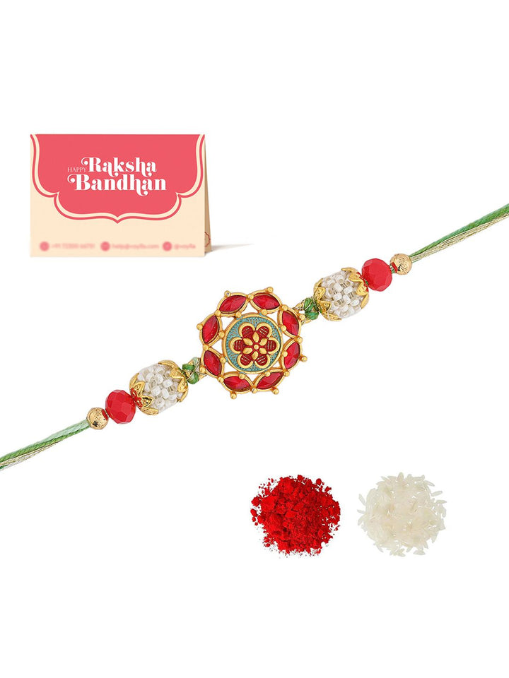 Voylla Eternal Bloom Floral Stone Studded & Beaded Thread Rakhi