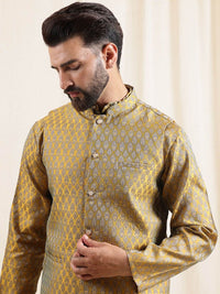 Anouk Men Ethnic Woven Design Band Collar Regular Kurta With Pyjamas