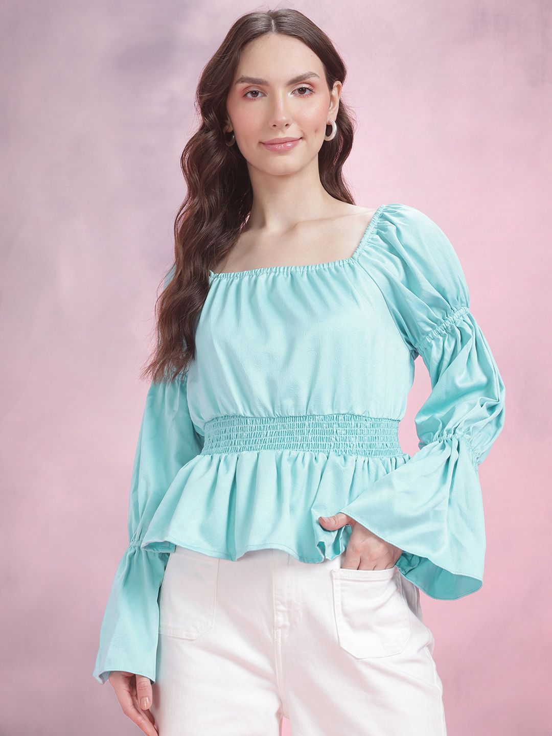 DressBerry Puff Sleeve Peplum Top