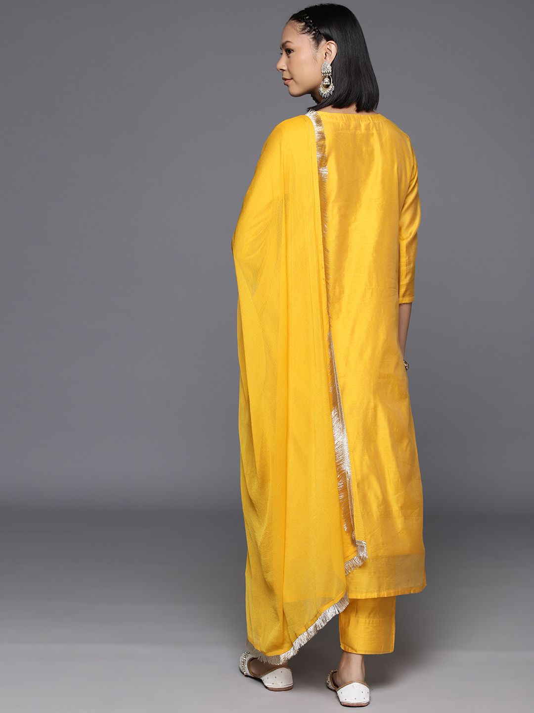 Varanga Women Ethnic Motifs Embroidered Chanderi Silk Kurta with Trousers & With Dupatta