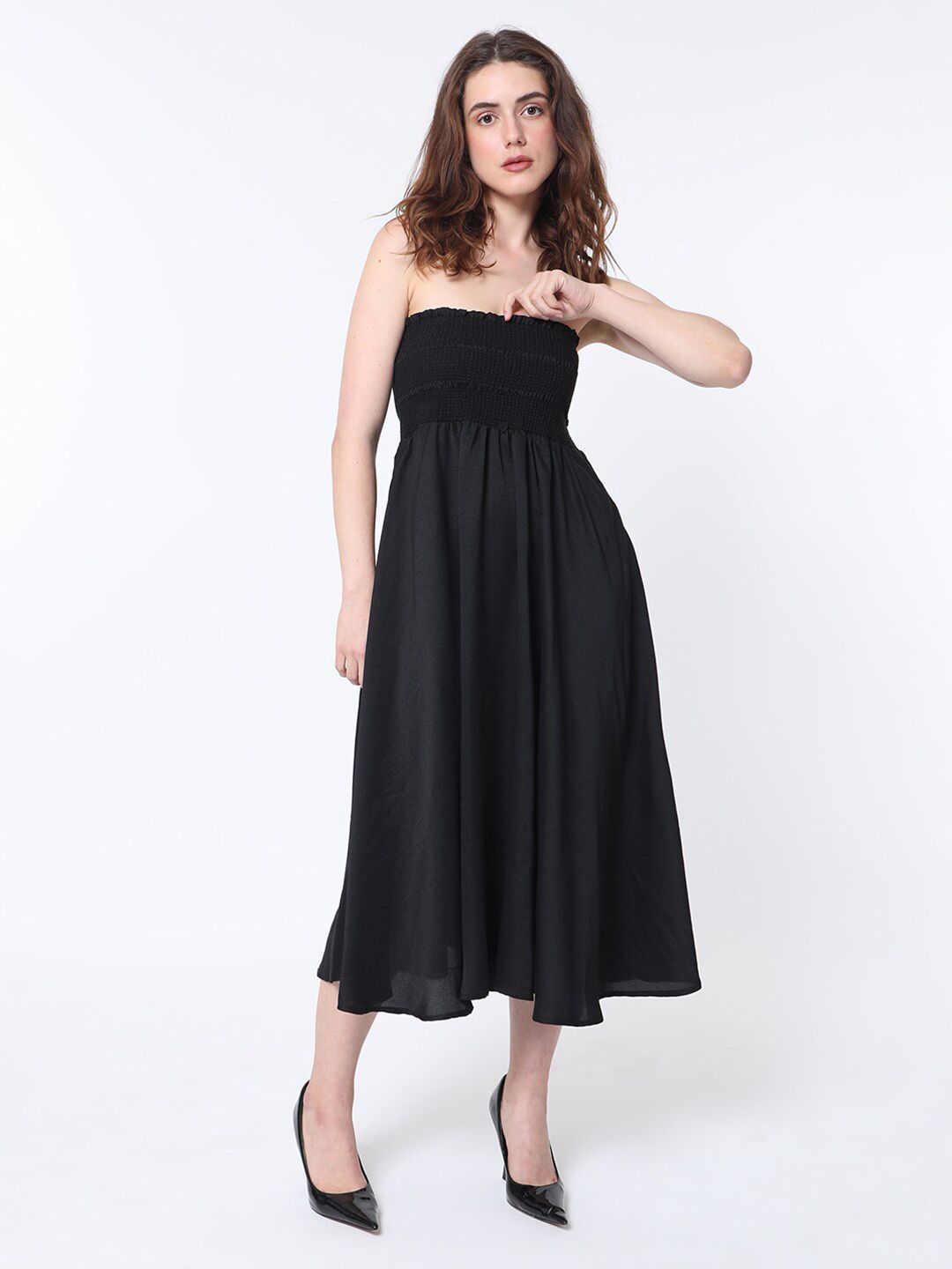RAREISM Strapless Sleeveless Smocked Detail Fit & Flare Tube Dress
