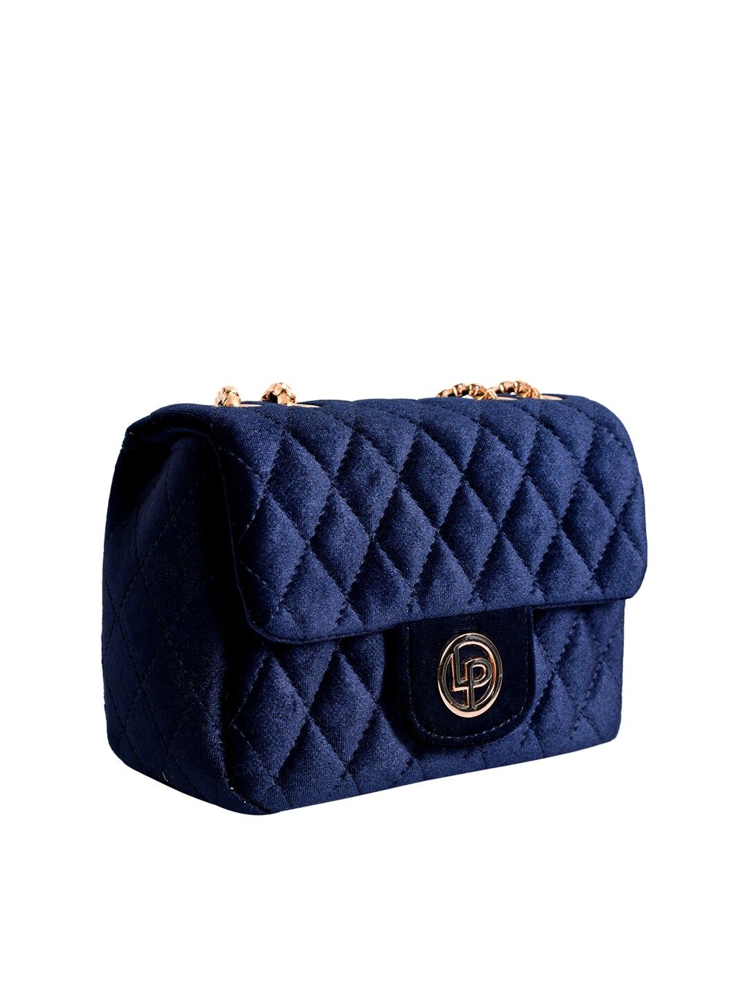 Lino Perros Navy Blue Quilted Shoulder Bag with Velvet Finish