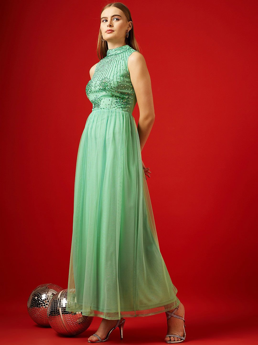 STREET 9 Embellished Sleeveless Net Maxi Dress